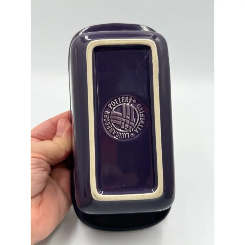 Vintage Longaberger Pottery Woven Traditions Eggplant Purple Small Loaf Pan Dish